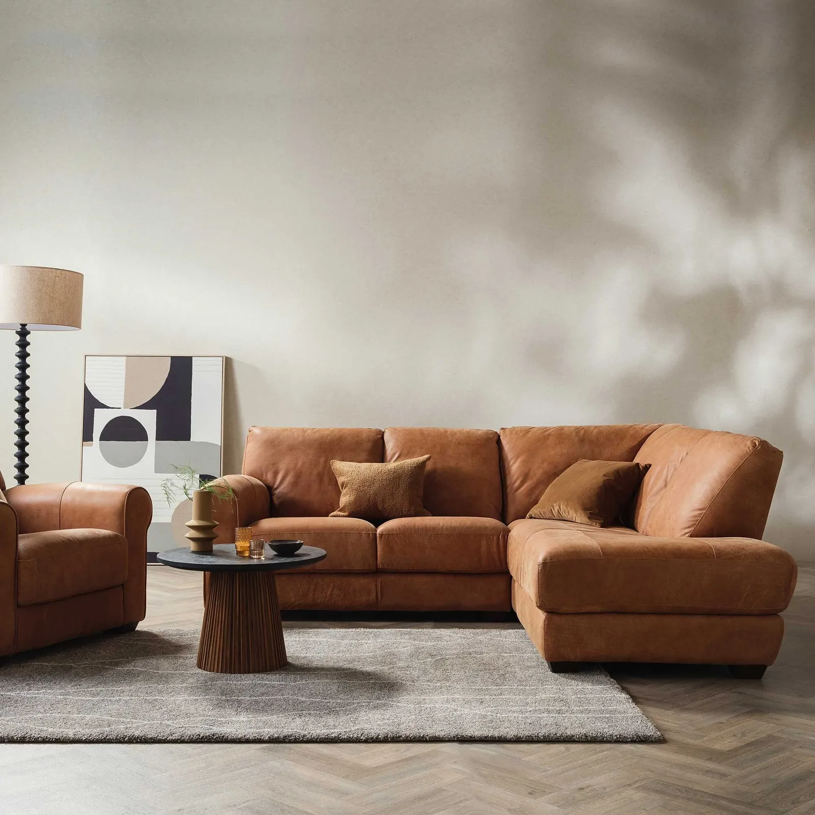 Houston Medium Corner Rhf Chaise Corner Sofa, Brown Leather | Barker & Stonehouse 2