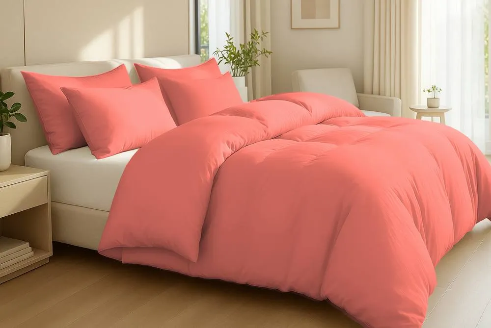 Pamposh Egyptian Cotton Duvet Cover Set Reversible Bedding Sets in Coral