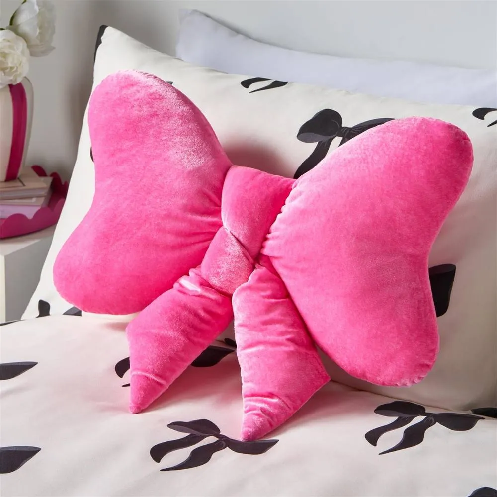 Kelvenix pink Bow Shaped Cushion Velvet Decorative Filled