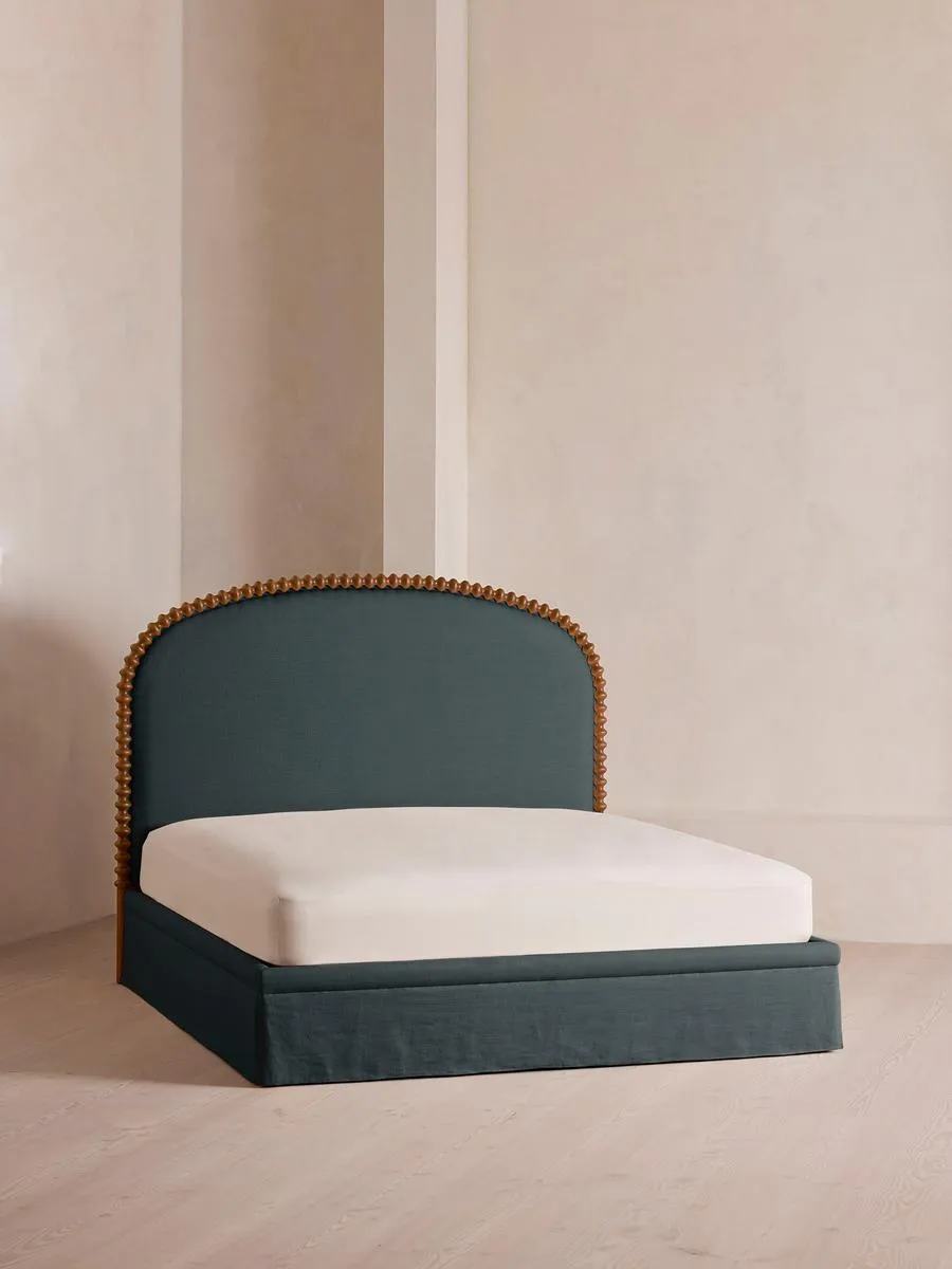 Mika Bed, King, Linen, Prussian Blue