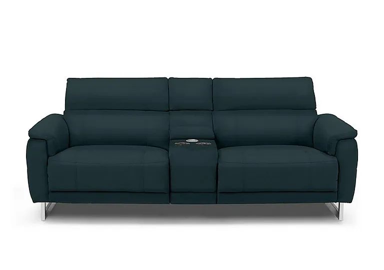 Moet 3 Seater Leather Power Recliner Sofa with Telescopic Headrests and Smart Console - Peacock