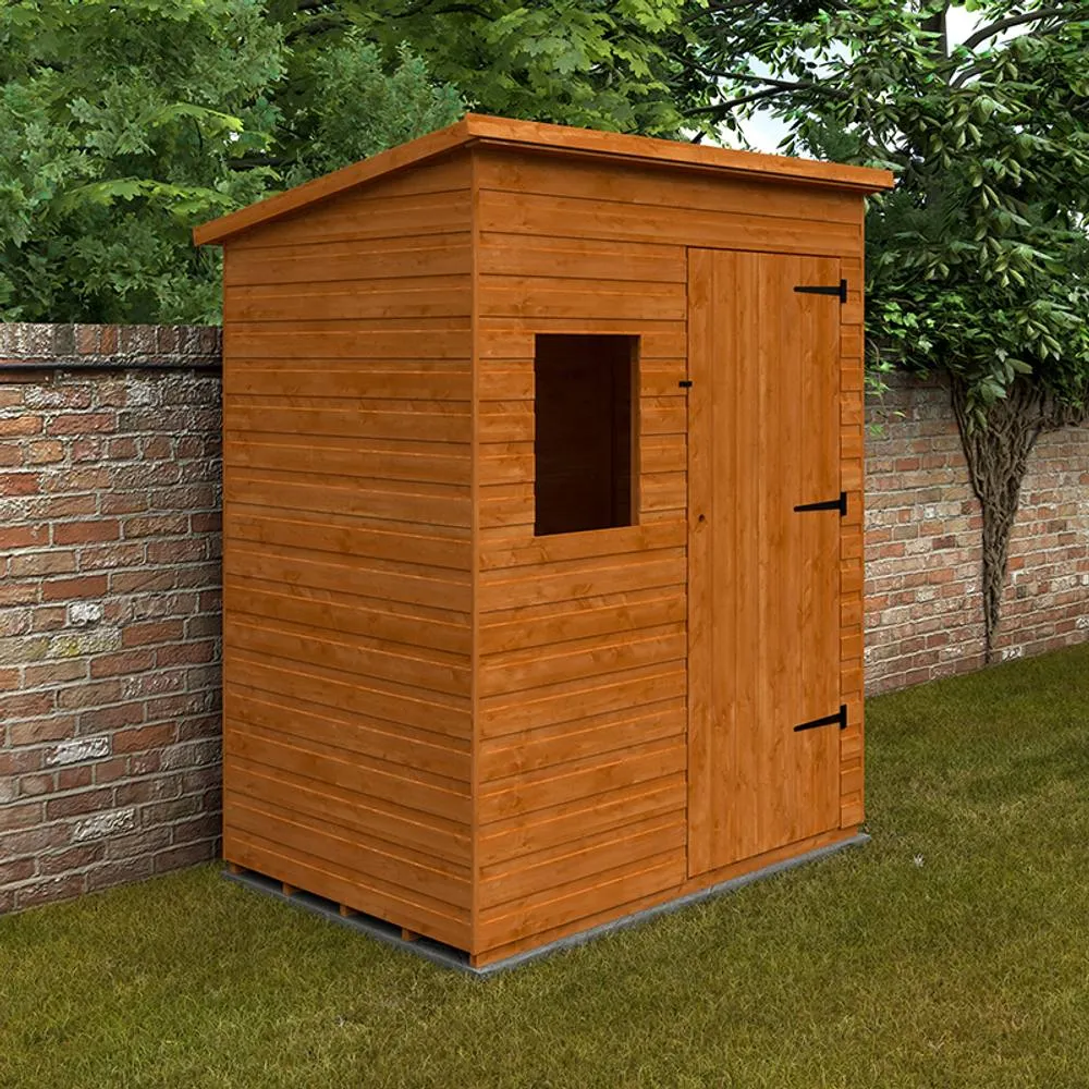 Buttercup Farm 6 x 4 Feet Deluxe Pent 12mm Shed - Solid Wood/Softwood/Pine in Burnt Orange 2