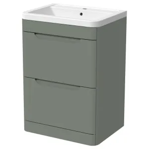 Wickes Malmo Reed Green Freestanding J Pull Vanity Unit & Basin - 600mm