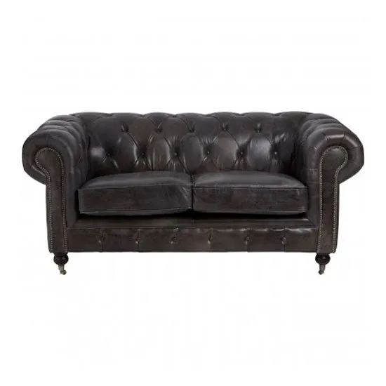 Sadalmelik 2 Seater Leather Sofa In Dark Grey