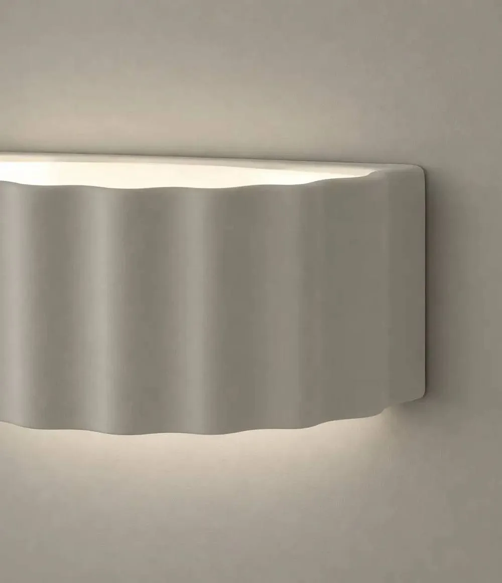 ValueLights Pablo Curved Ribbed Ceramic Flush Wall Sconce Light in Light Grey 4