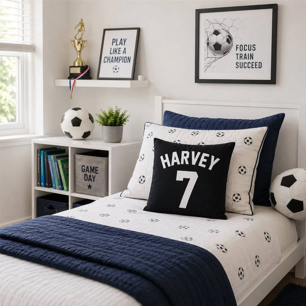 60 SECOND MAKEOVER Personalised Football Cushion Cover in Black