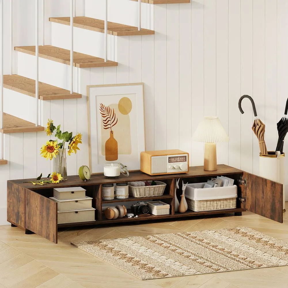 Costway Modern TV Stand Minimalist Entertainment Center with 2 Doors in Brown 3