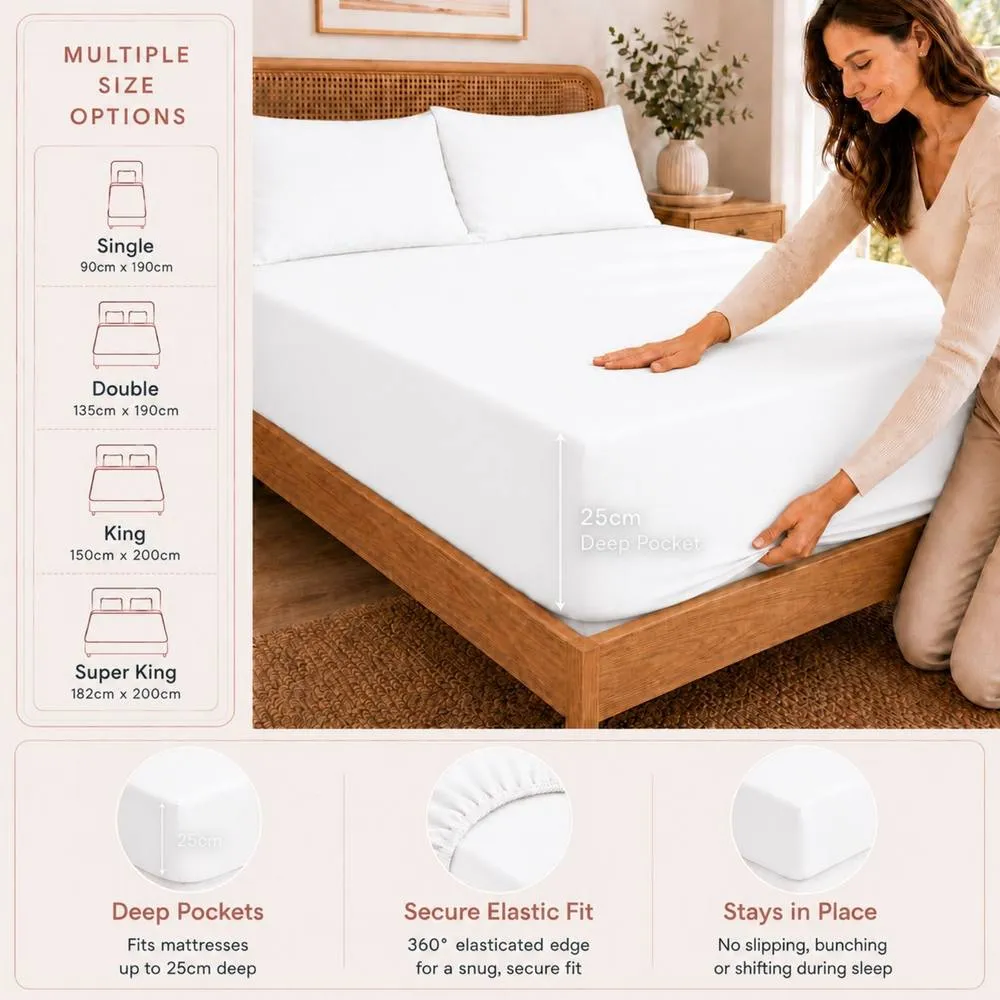 Smart Living 3 Pack 100% Brushed Cotton Fitted Sheets 25cm Deep in White 3