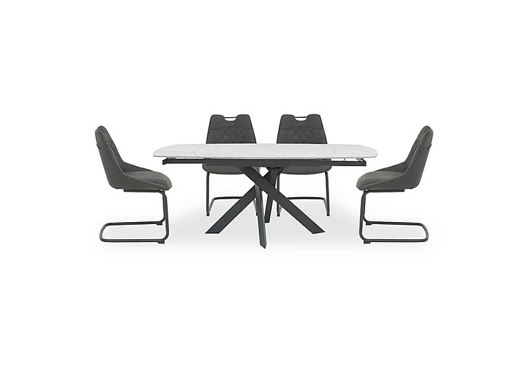 Warrior Crystal White Swivel Extending Dining Table with 4 Cantilever Chairs - White