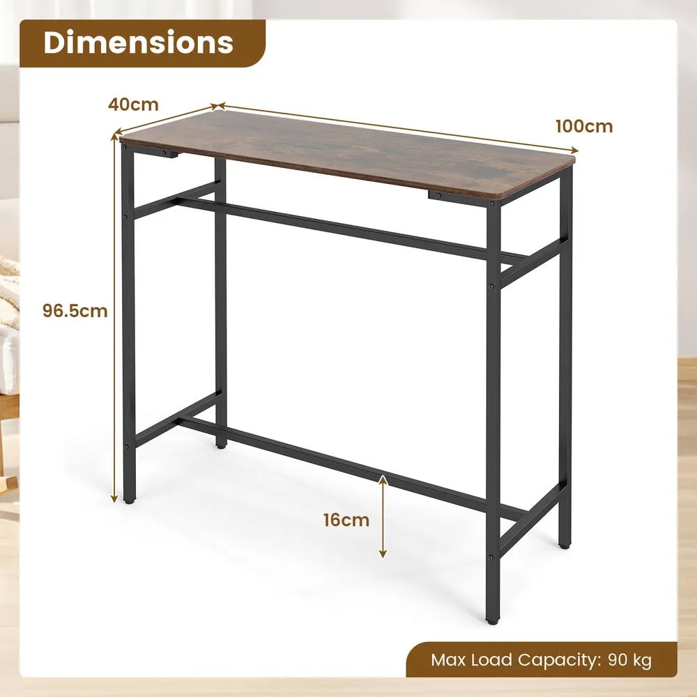 Costway 100 cm Long Bar Table Industrial Counter Height Table With Footrest in Brown 2
