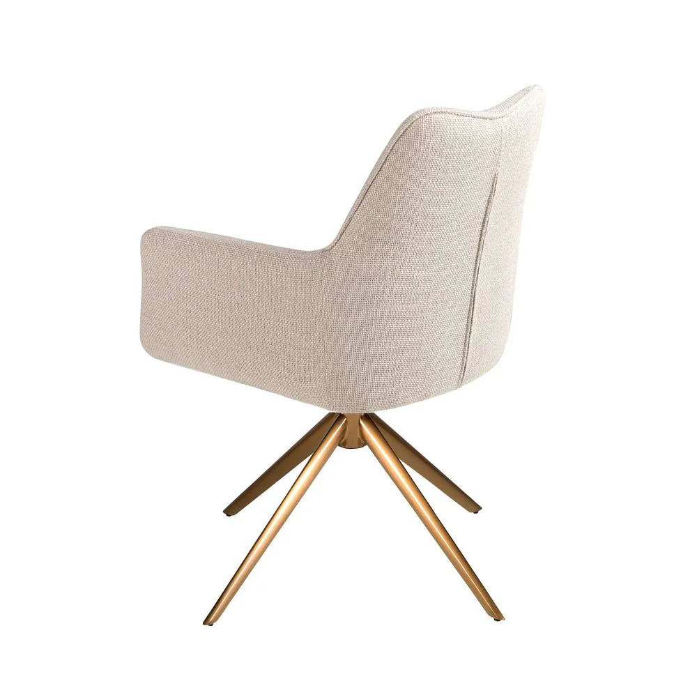 Angel Cerda Cream Fabric Swivel Dining Chair with Bronze Legs 6