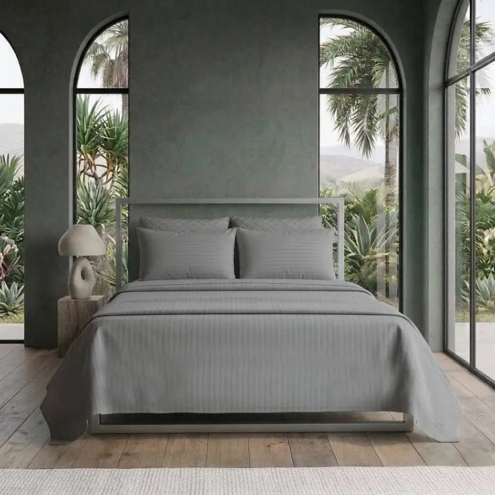 Snug City Luxury Satin Stripe T250 Cotton Rich Soft Flat Sheet Bed Linen in Grey