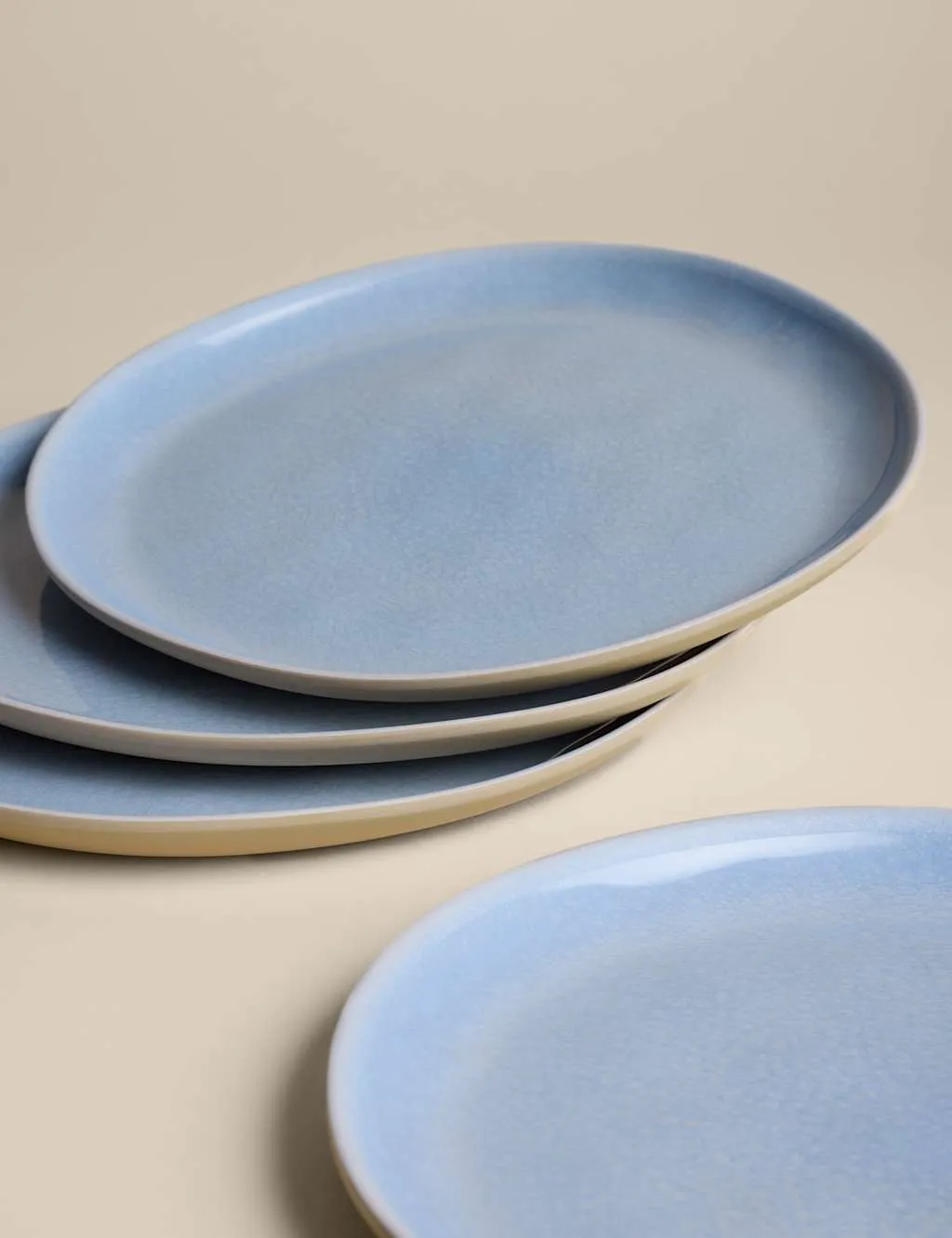 M&S Set of 4 Linen Reactive Picnic Dinner Plates Blue