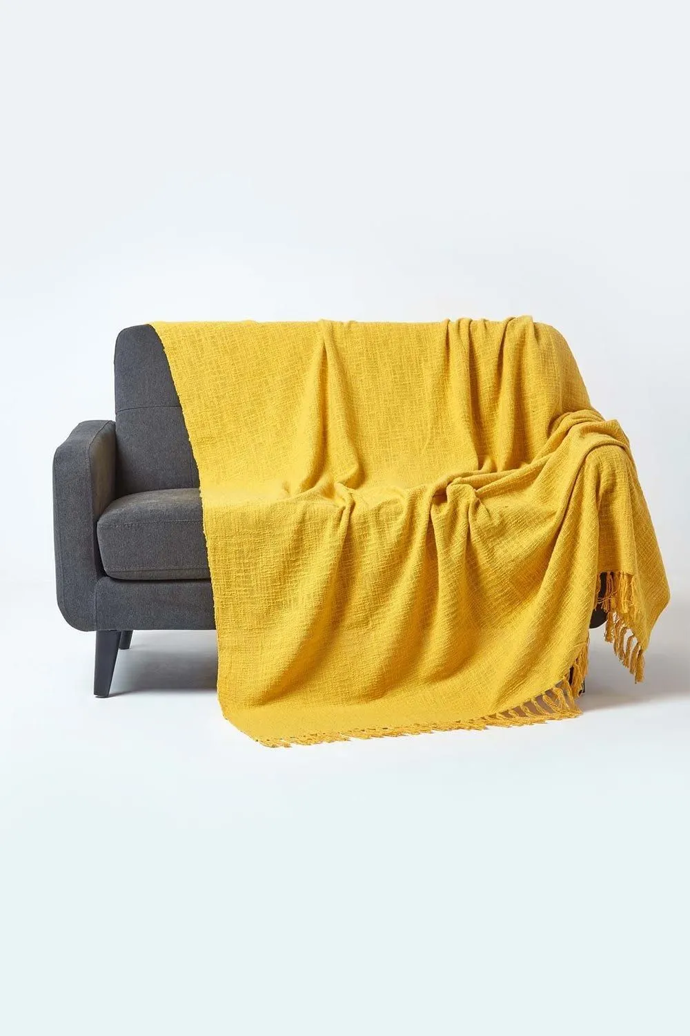 Homescapes Nirvana Slub Cotton Throw in Yellow
