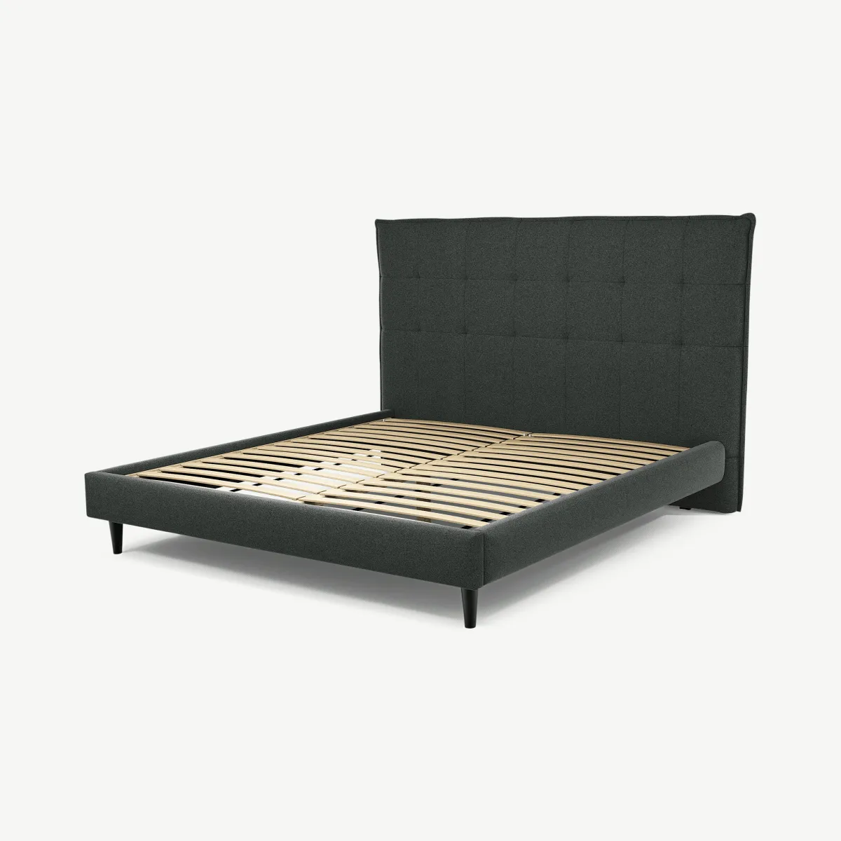 Lamas Super King Size Bed, Etna Grey Wool with Black Stain Oak Legs