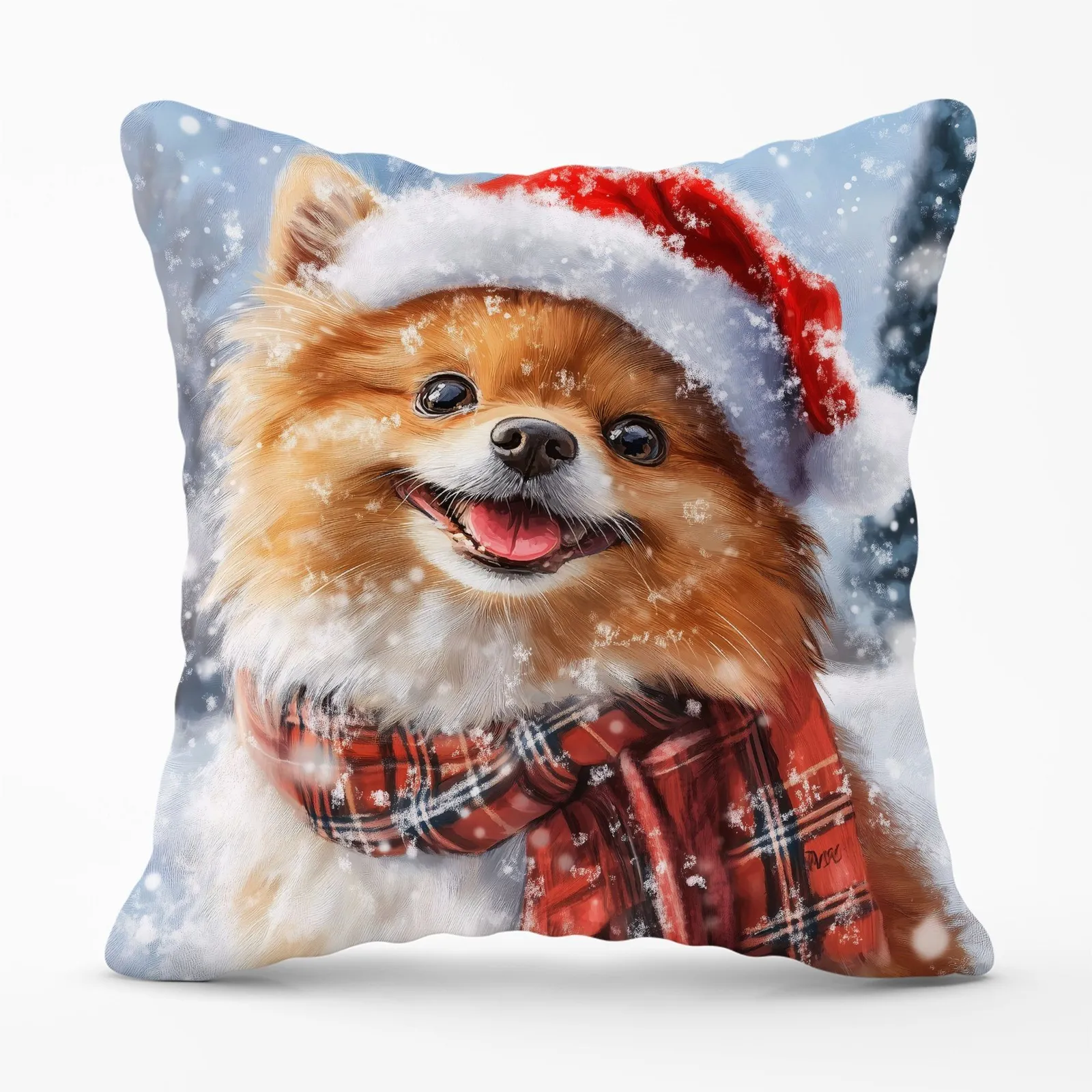 Warren Reed - Designer Christmas Pomeranian Cushion in Brown