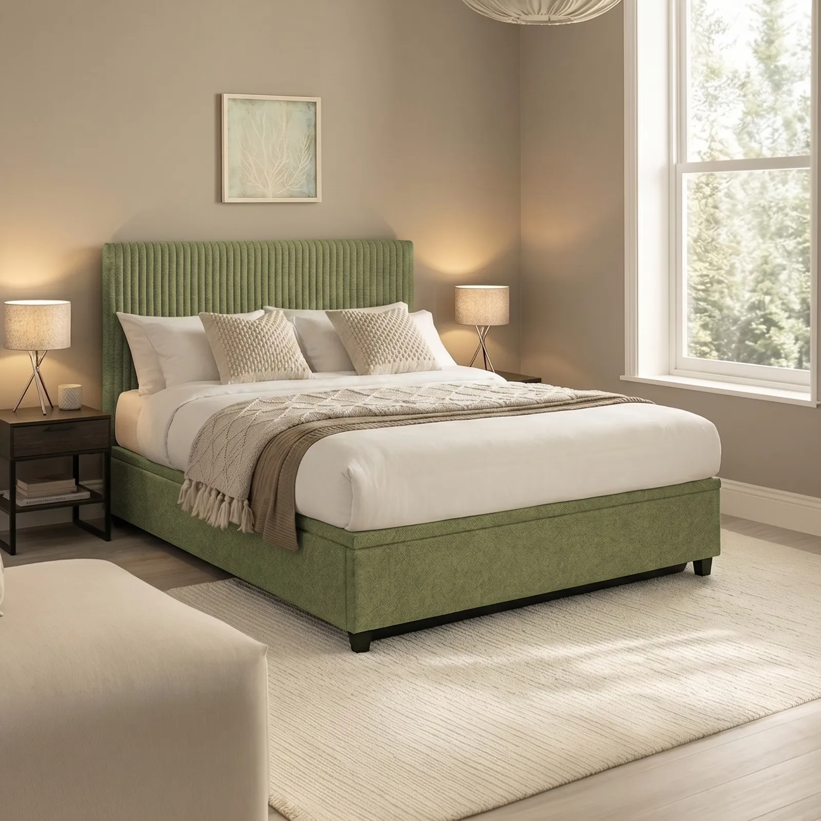 Avery - Super King Size - Ottoman Storage Bed - Green - Fabric - 6ft - Happy Beds 1