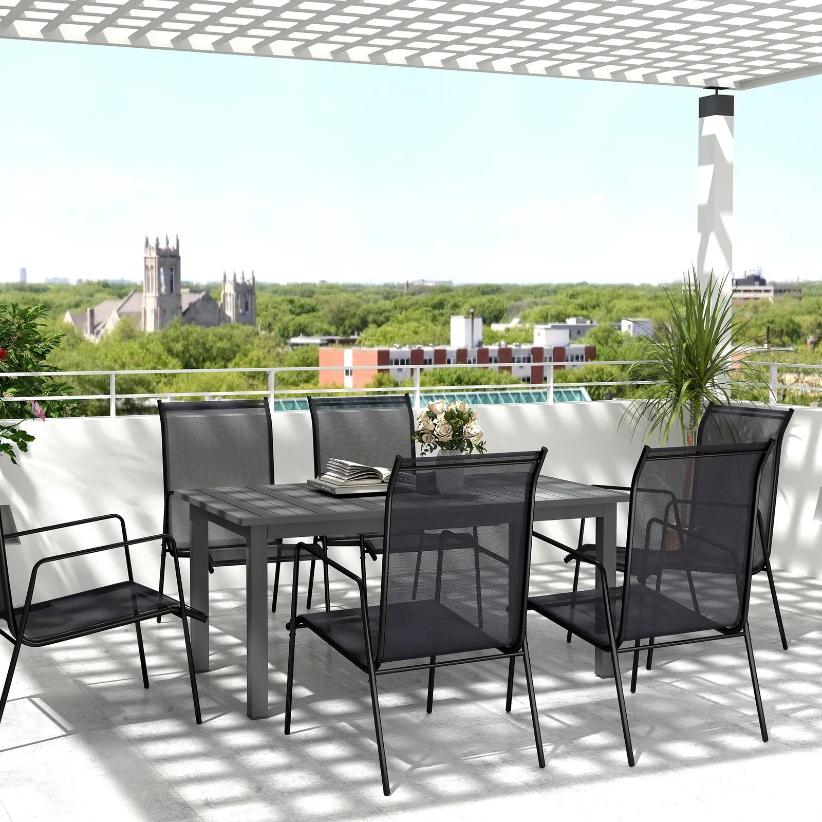 OUTSUNNY Extending Garden Table with Slatted Top, 160/220 x 90 x 73 cm, Grey