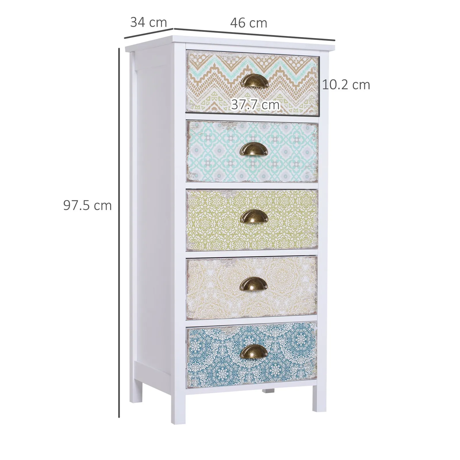 HOMCOM Storage Chest Unit 5 Drawer Retro Style Bedroom Desktop Wood Entryway in White 3