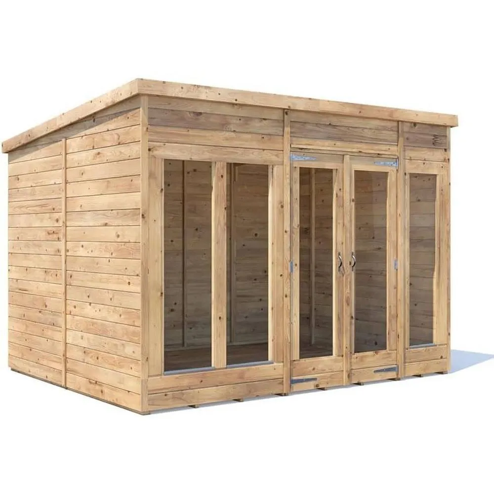 Dunster House Summerhouse 3m x 2.4m (10' x 8') Pent Roof, RagePanda Modular in Brown