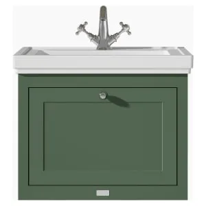 Bayswater Hartleigh Hunter Green Traditional Wall Hung Vanity Unit & 1 Tap Hole Traditional Recessed Basin - 600mm