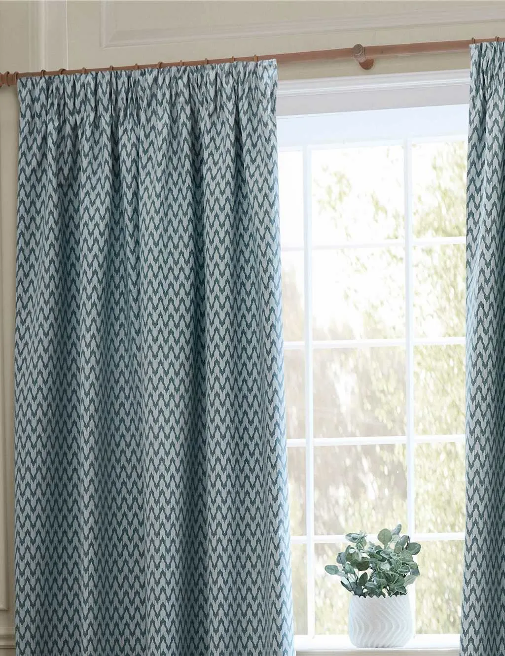 Sanderson Hutton Jacquard Pencil Pleat Curtains Blue Mix
