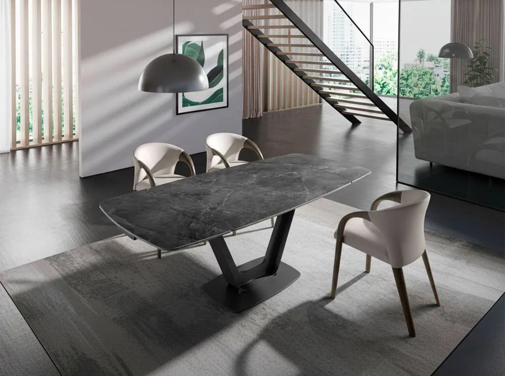 Angel Cerda Oval Extending Dining Table, Porcelain Marble Top in Black 6