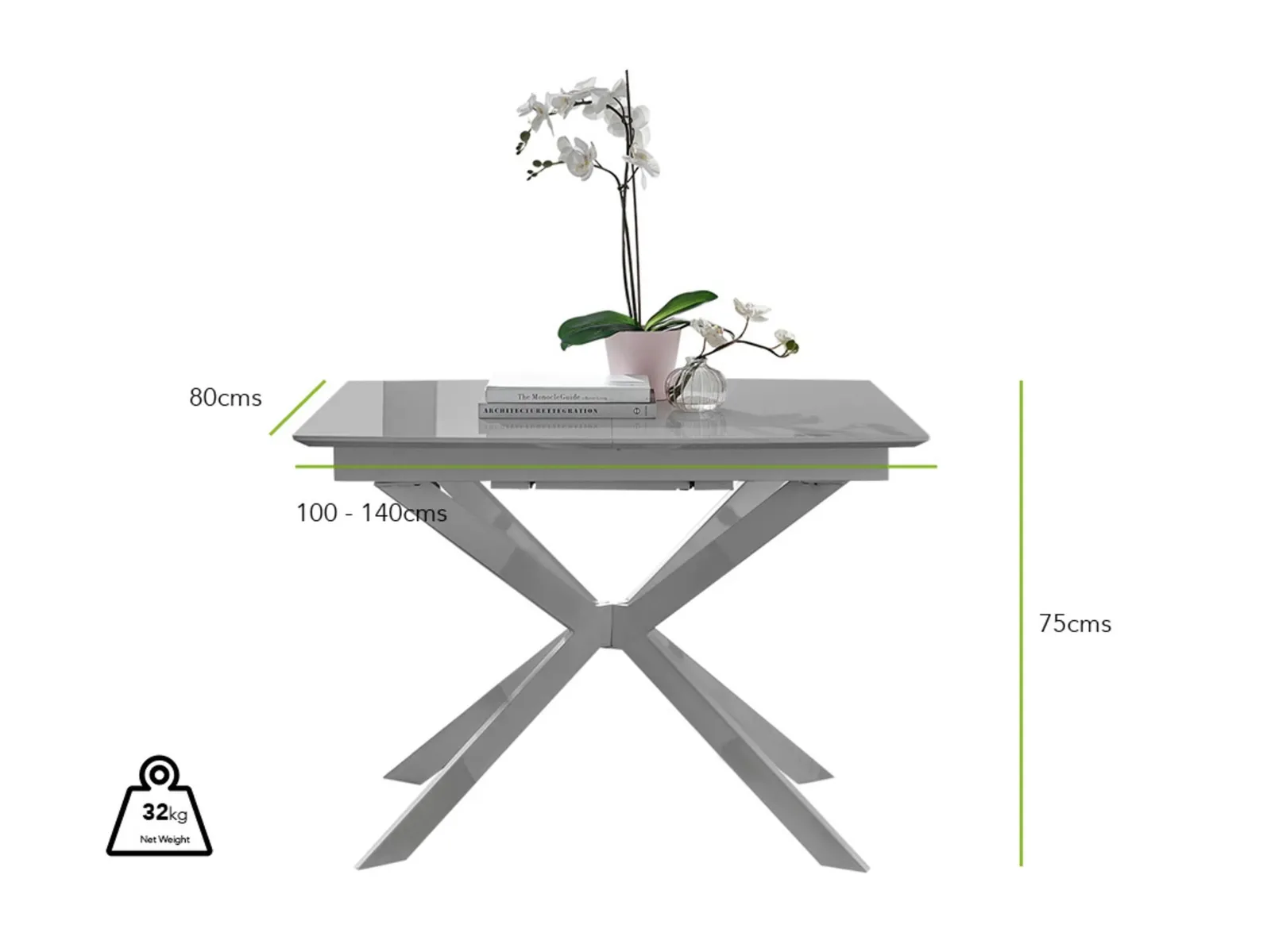 FurnitureboxUK Lira 100cm Rectangular Extending High Gloss 4-6 Seat Dining Table in Grey 6