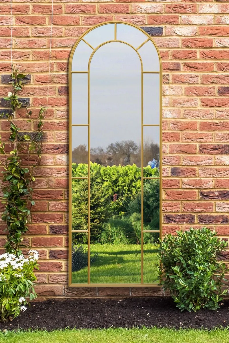 MirrorOutlet Gold Framed Arched Leaner Garden Wall Mirror 67" X 24" (170CM X 60CM) 2