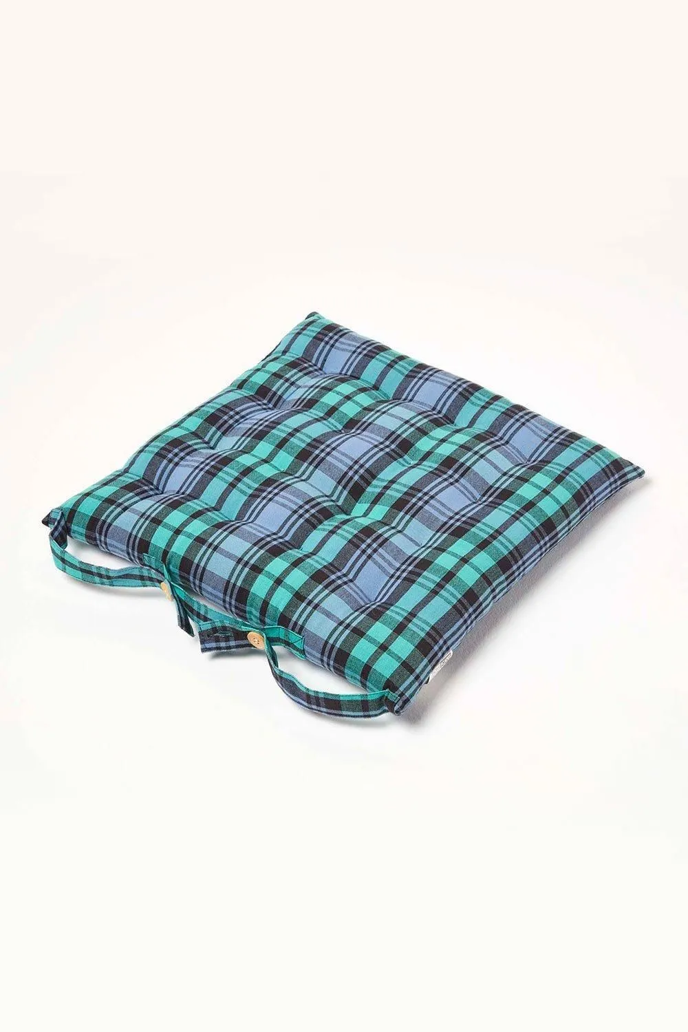 Homescapes Seat Pad Luxury Cotton Green Tartan Indoor Outdoor Garden Cushion, 40cm 2
