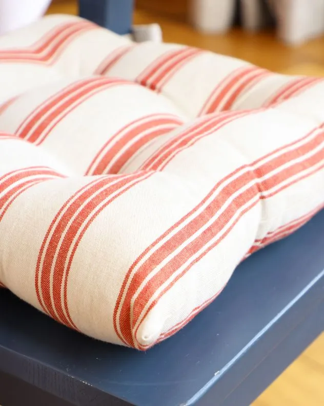Dibor Set of 2 Traditional Red Striped Indoor Dining Chair Seat Pads L40cm x W40cm 4