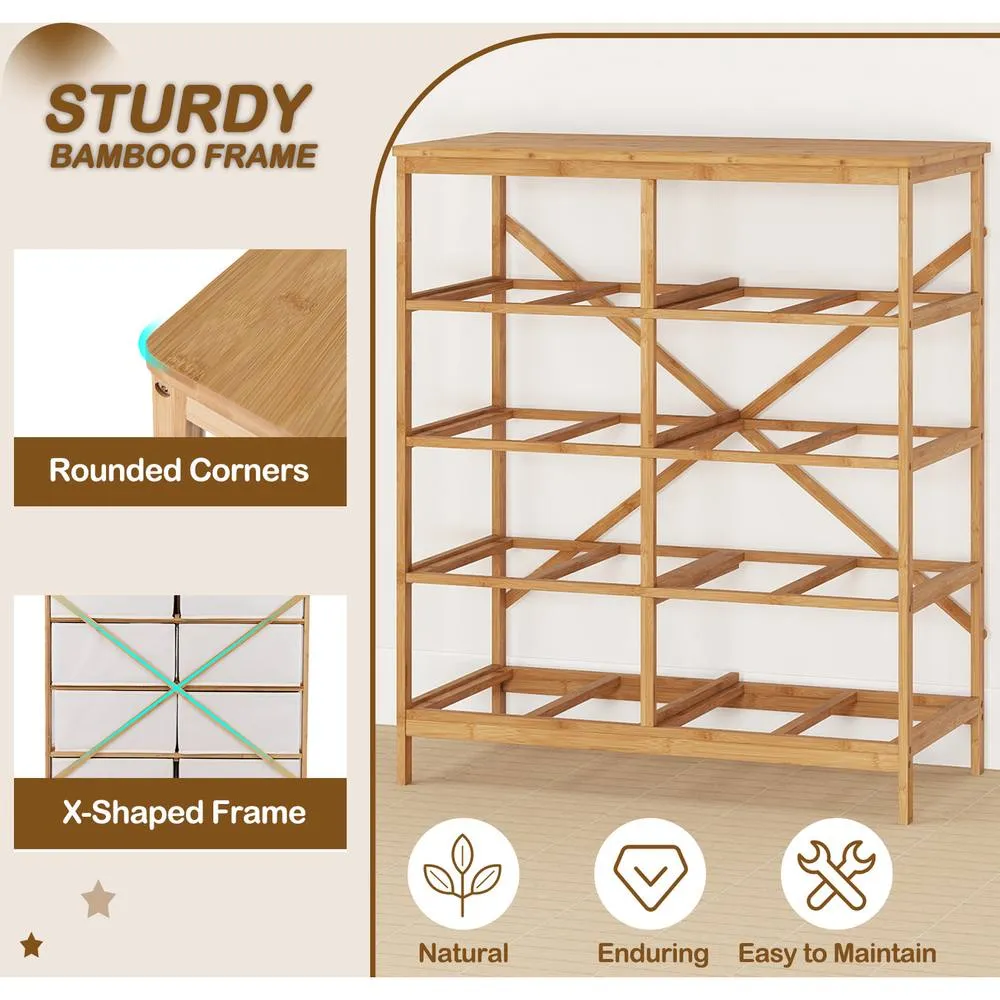 Costway 8-Drawer Dresser Bamboo Storage Tower w/Foldable Fabric Drawers-Beige in Beige 5