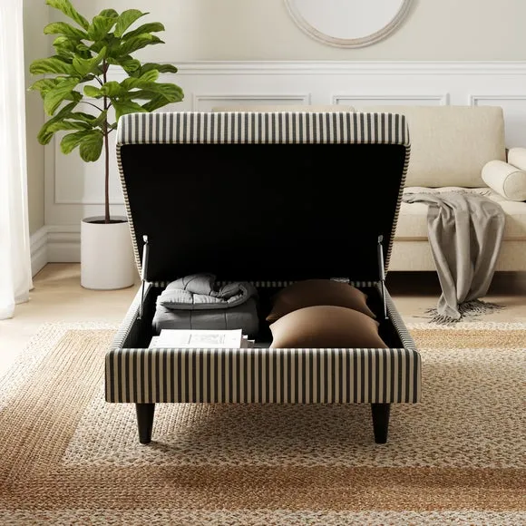 Zoe Pinstripe Fabric Square Storage Footstool 2