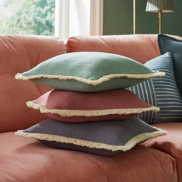 Canvas Fringed Cotton Square Cushion 4