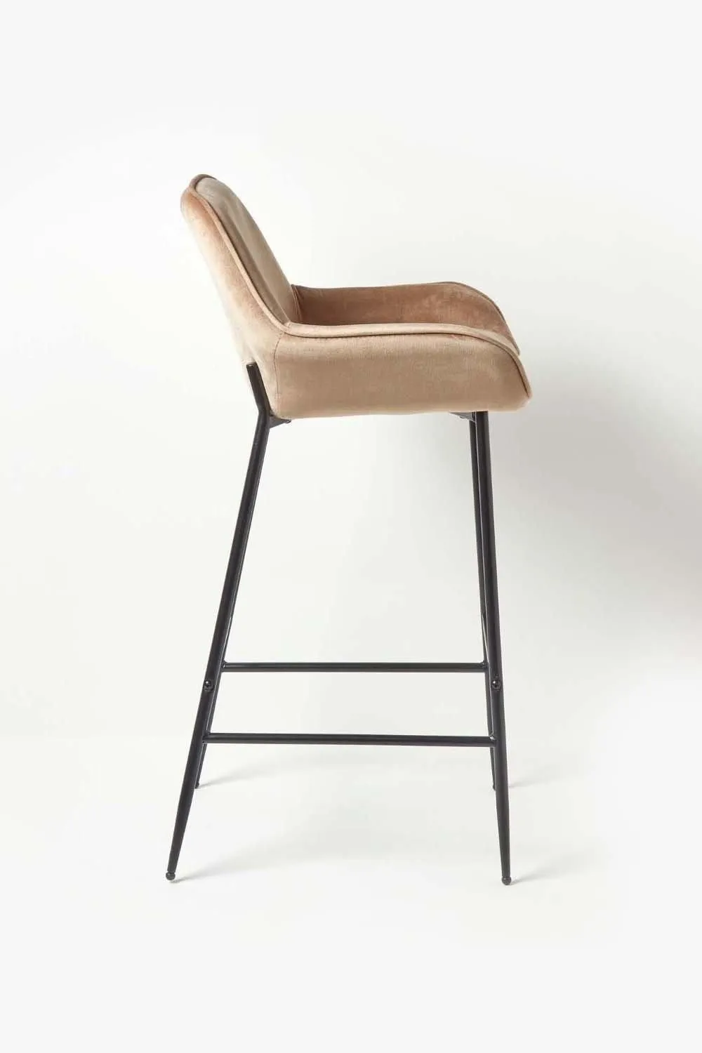 Homescapes Eton Velvet Bar Stool Luxury Upholstered Seat with Arm & Backrest in Beige 4