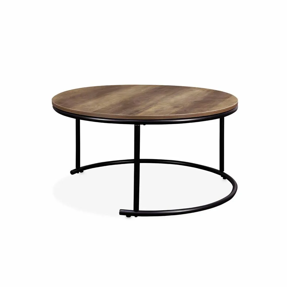 sweeek Pair of round nesting coffee tables in wood effect in Brown 6
