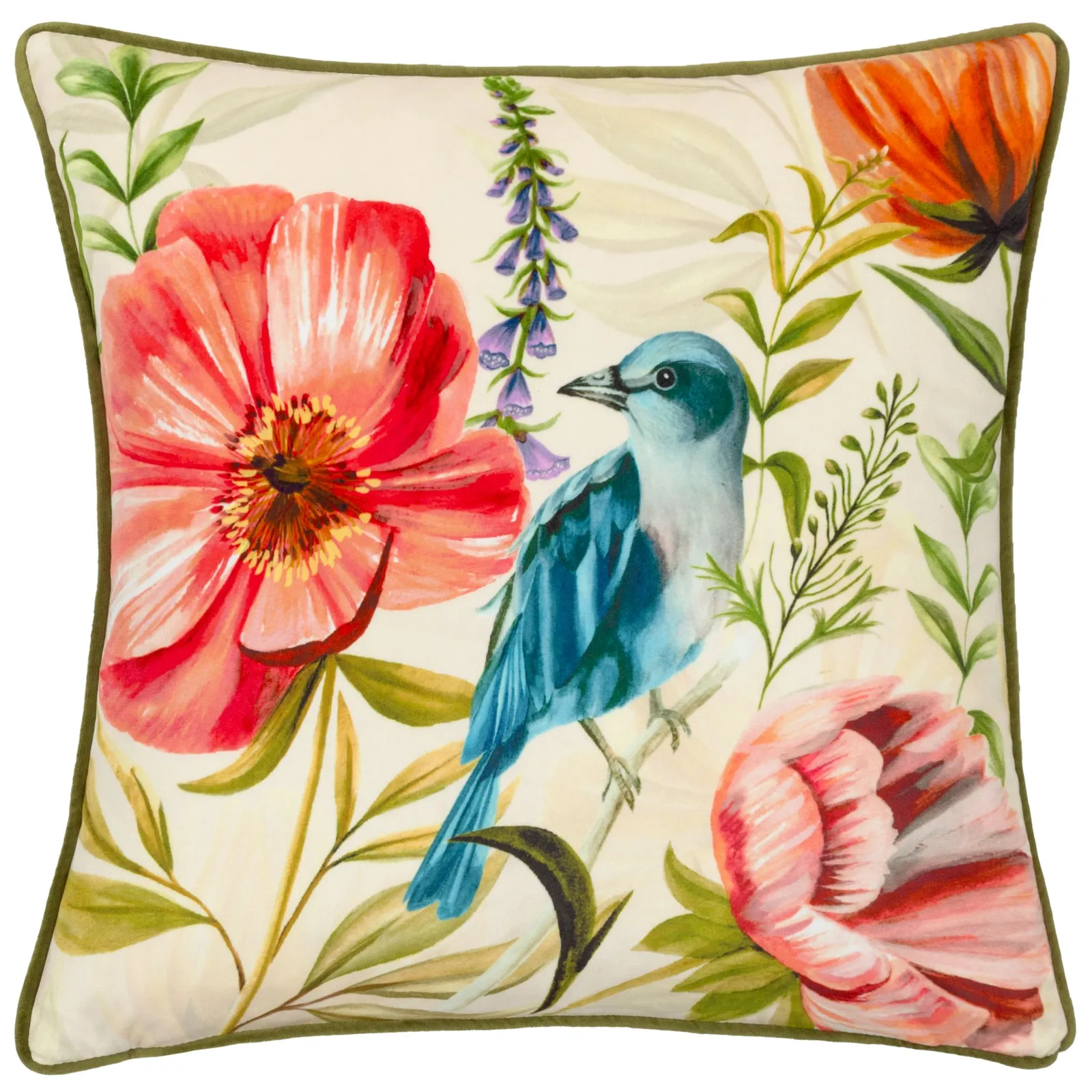 Wylder Nectar Garden Bluebird Velvet Cushion 2