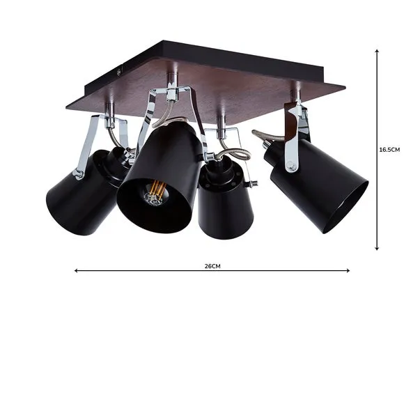 Johan 4 Light Black Semi Flush Spotlight 5