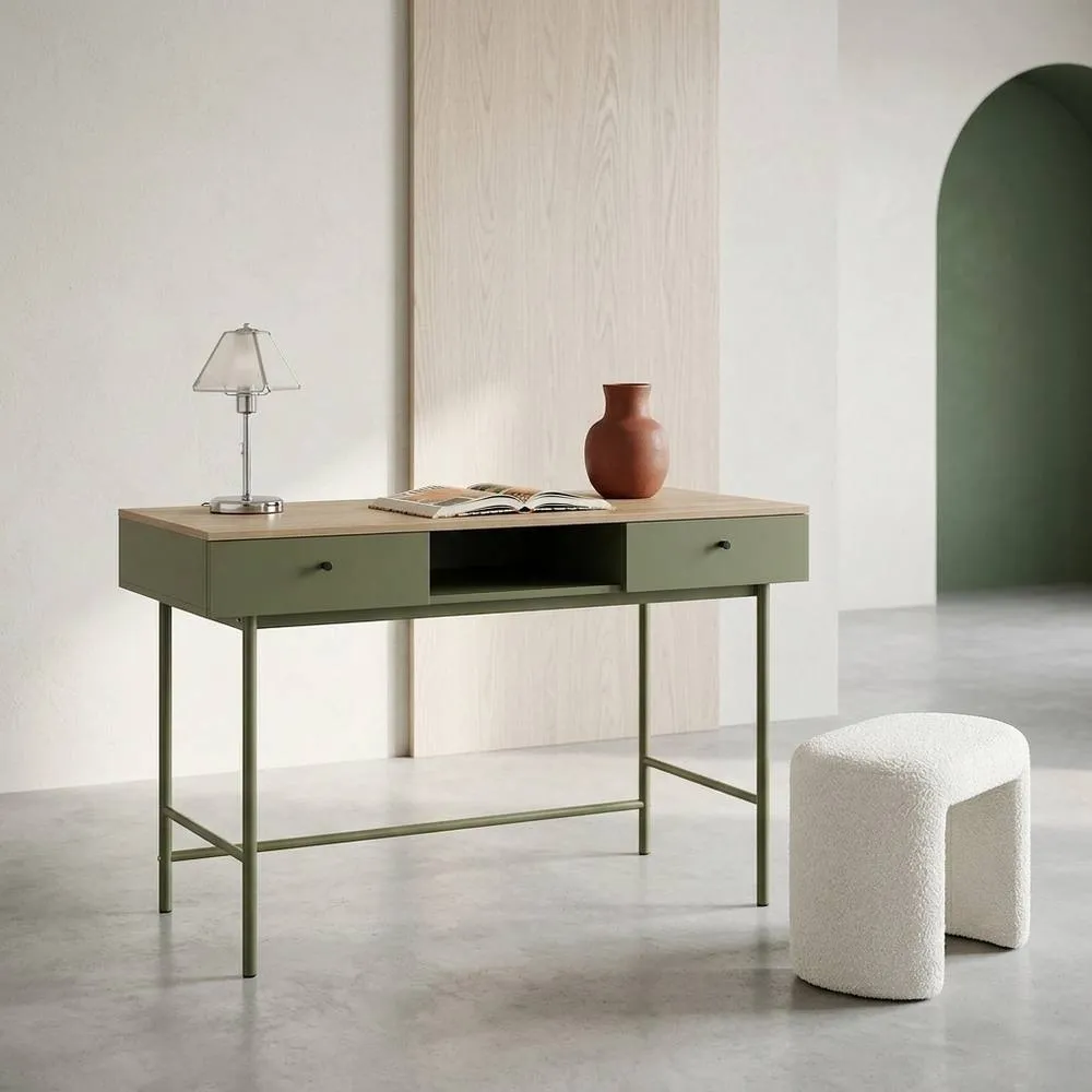 sweeek Wood decor & iron desk with 2 drawers & 1 compartment in Khaki 1