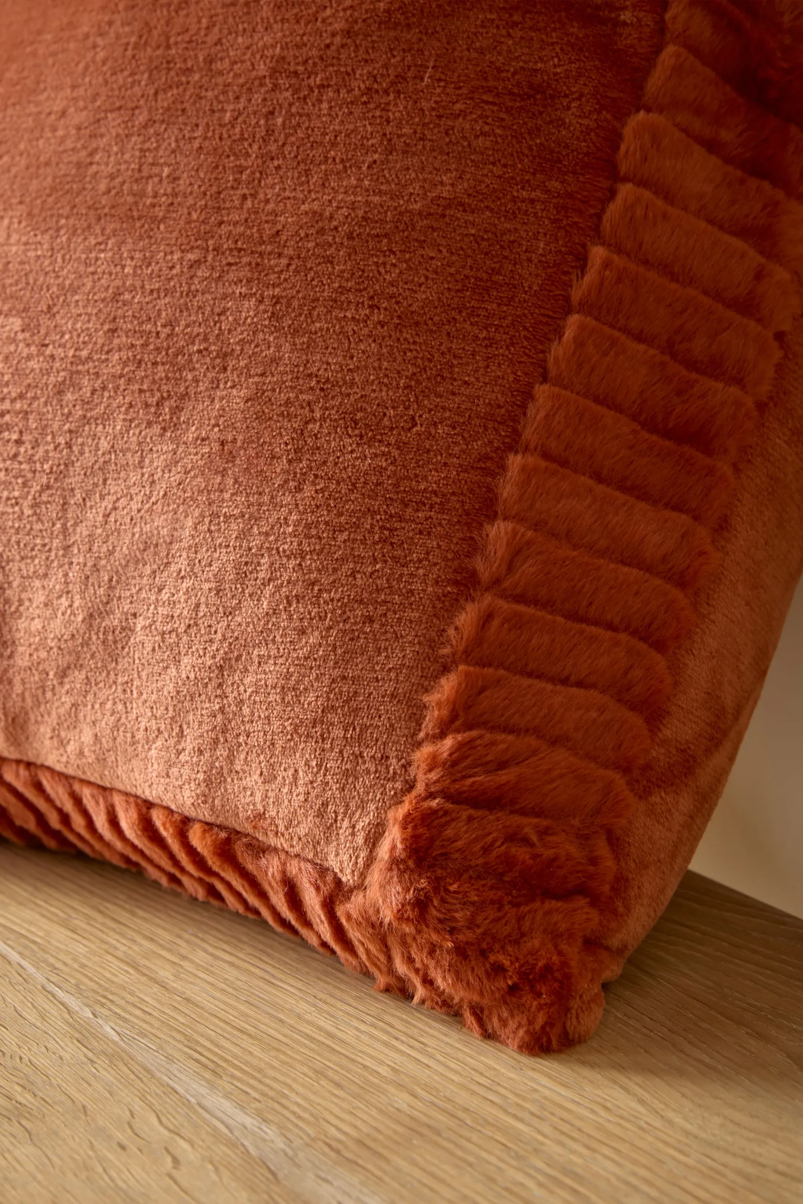 Catherine Lansfield 'Velvet & Faux Fur' 55x55cm Cushion in Burnt Orange 2