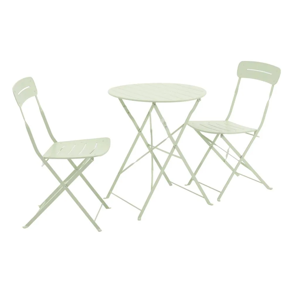 sweeek Round bistro garden table, steel, folding + 2 chairs in Green 2