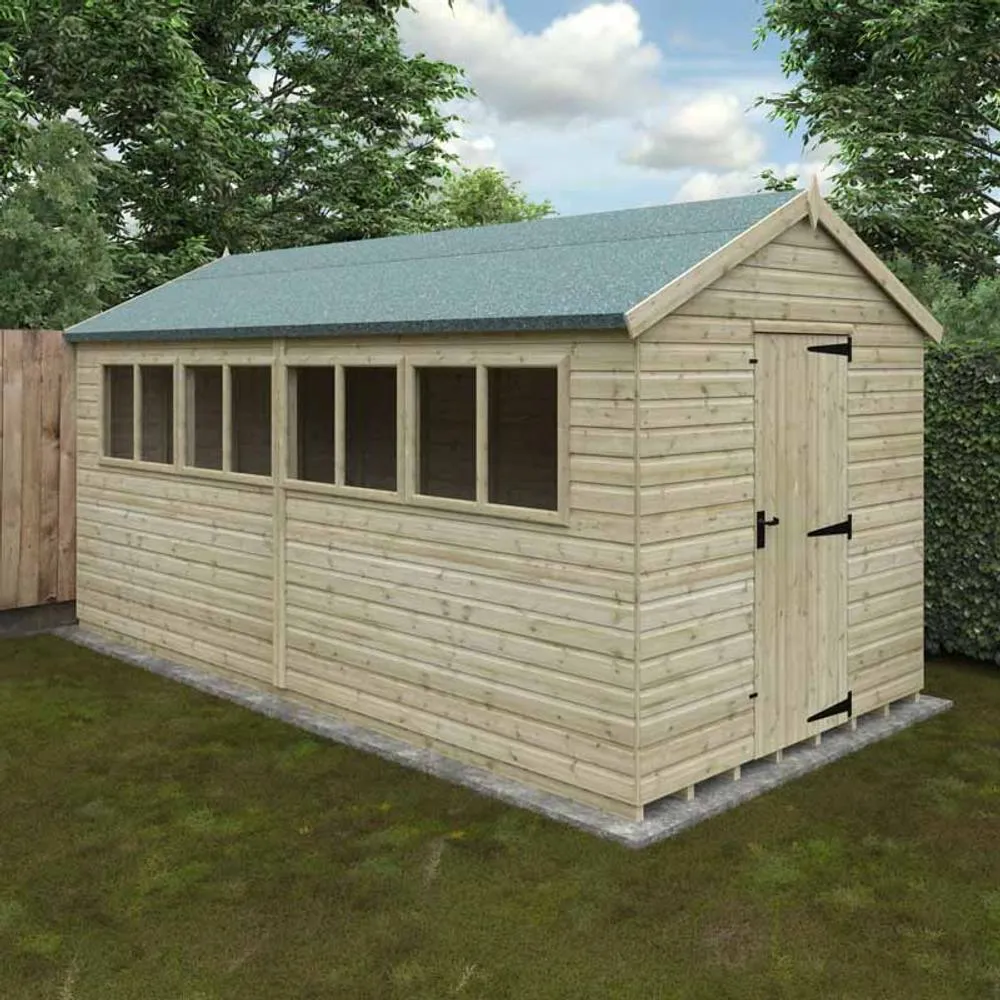Buttercup Farm 16 x 8 Feet Apex Premier 16mm Shed - Solid Wood/Softwood/Pine in Natural 2