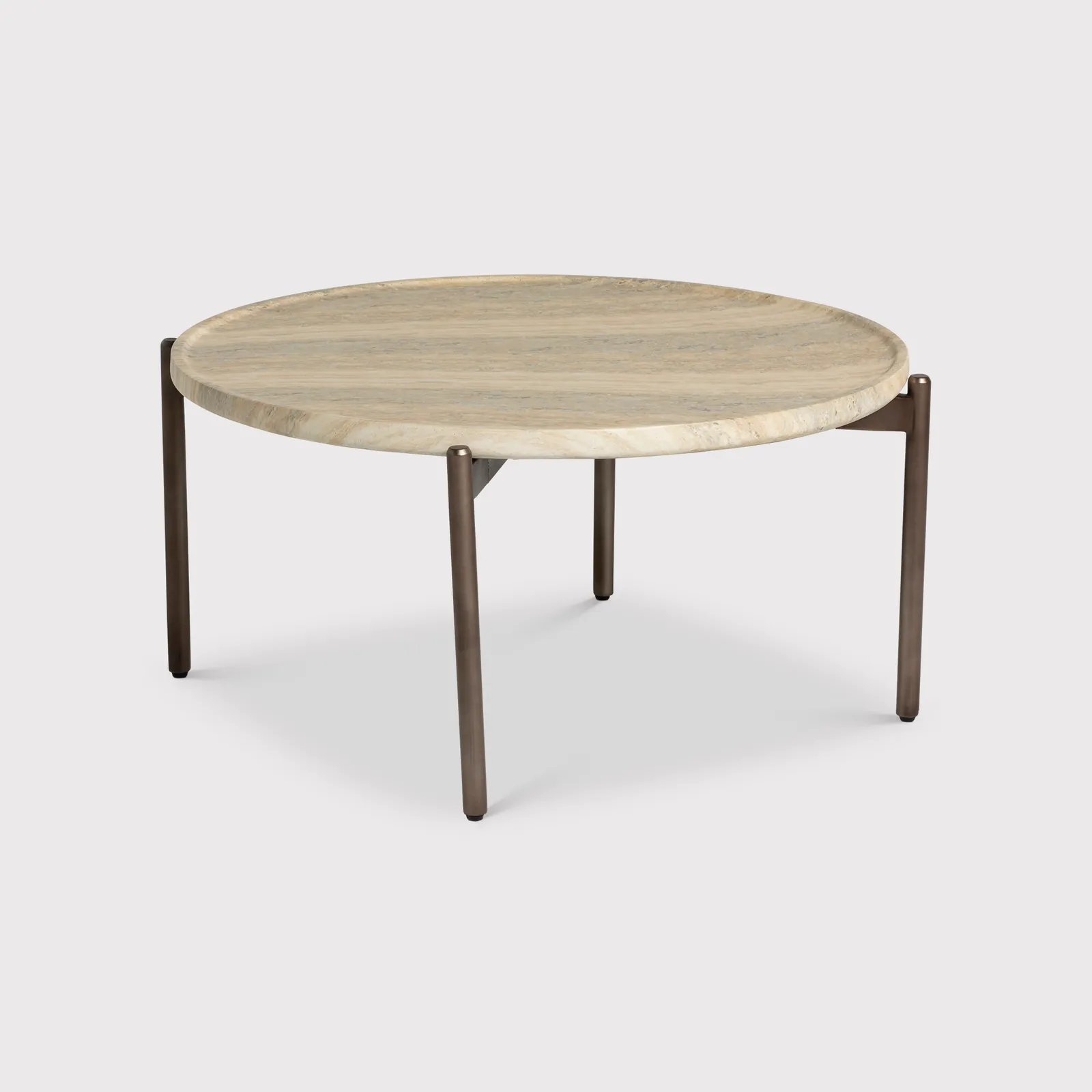 Ryde Dark Travertine Coffee Table, Round, Neutral | Barker & Stonehouse