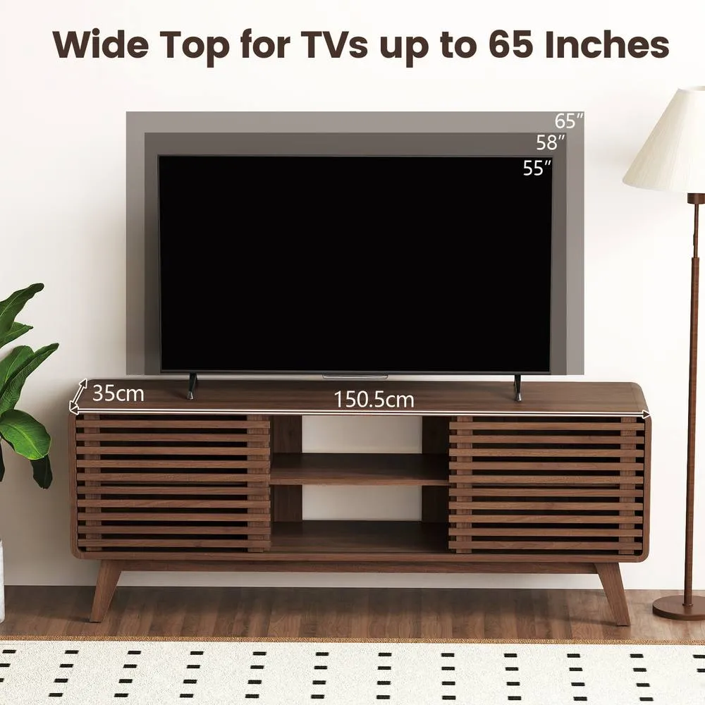 Costway Entertainment Center TV Stand for TVs up to 65" with Sliding Doors in Brown 3