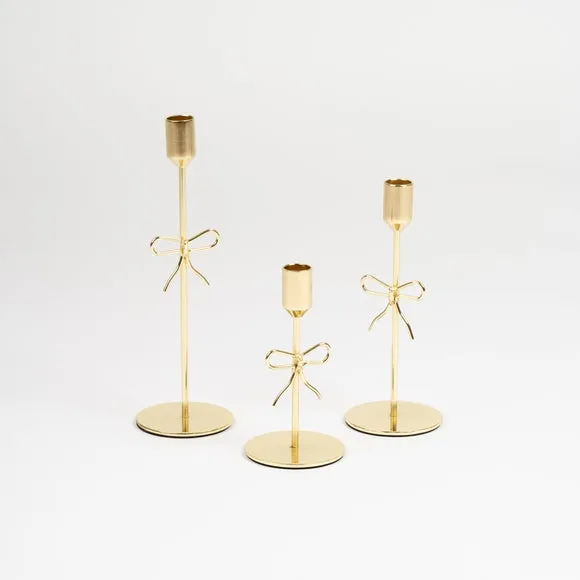 Set of 3 Gold Bow Candle Holders 2