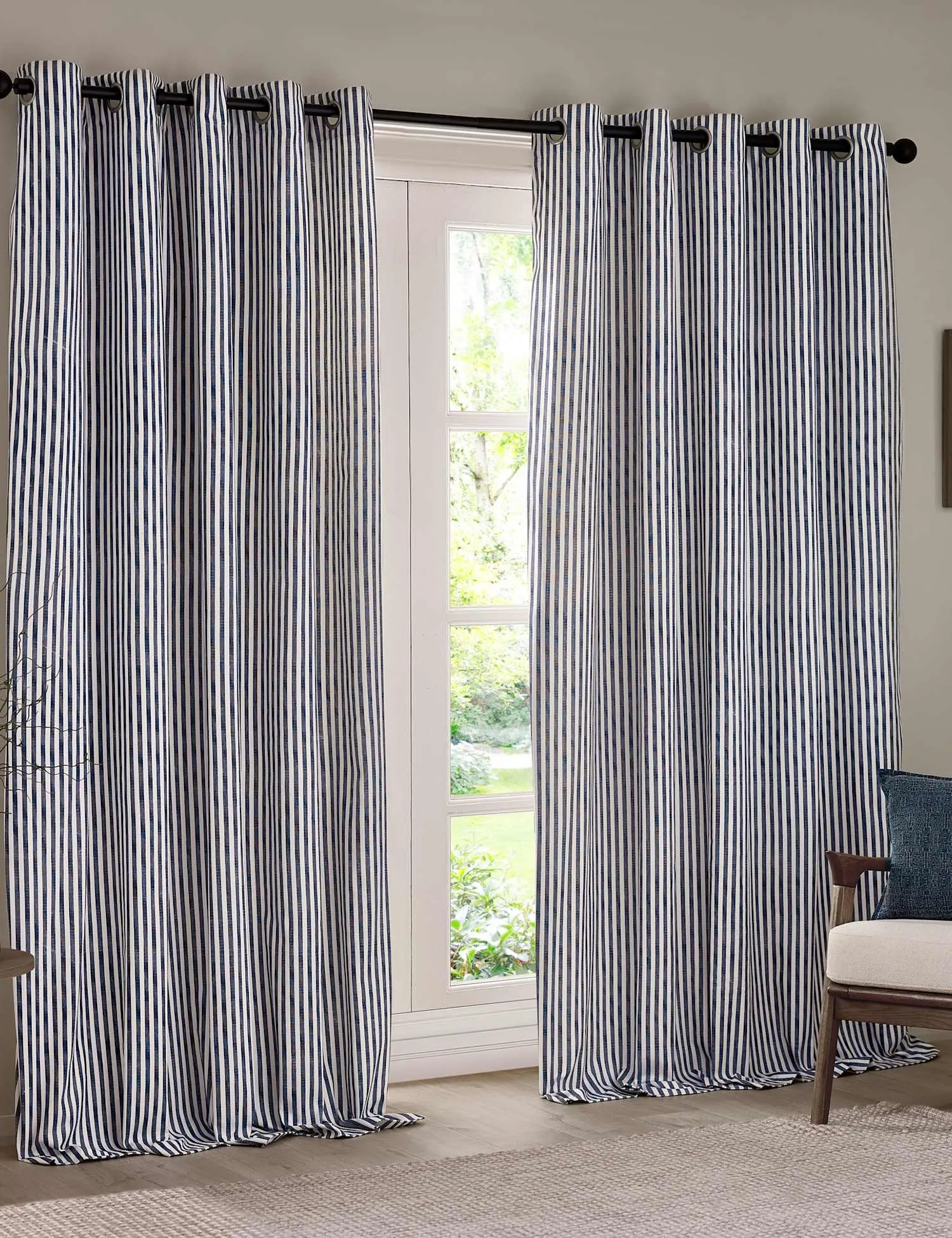 YARD Hebden Striped Blackout Eyelet Curtains Navy Mix