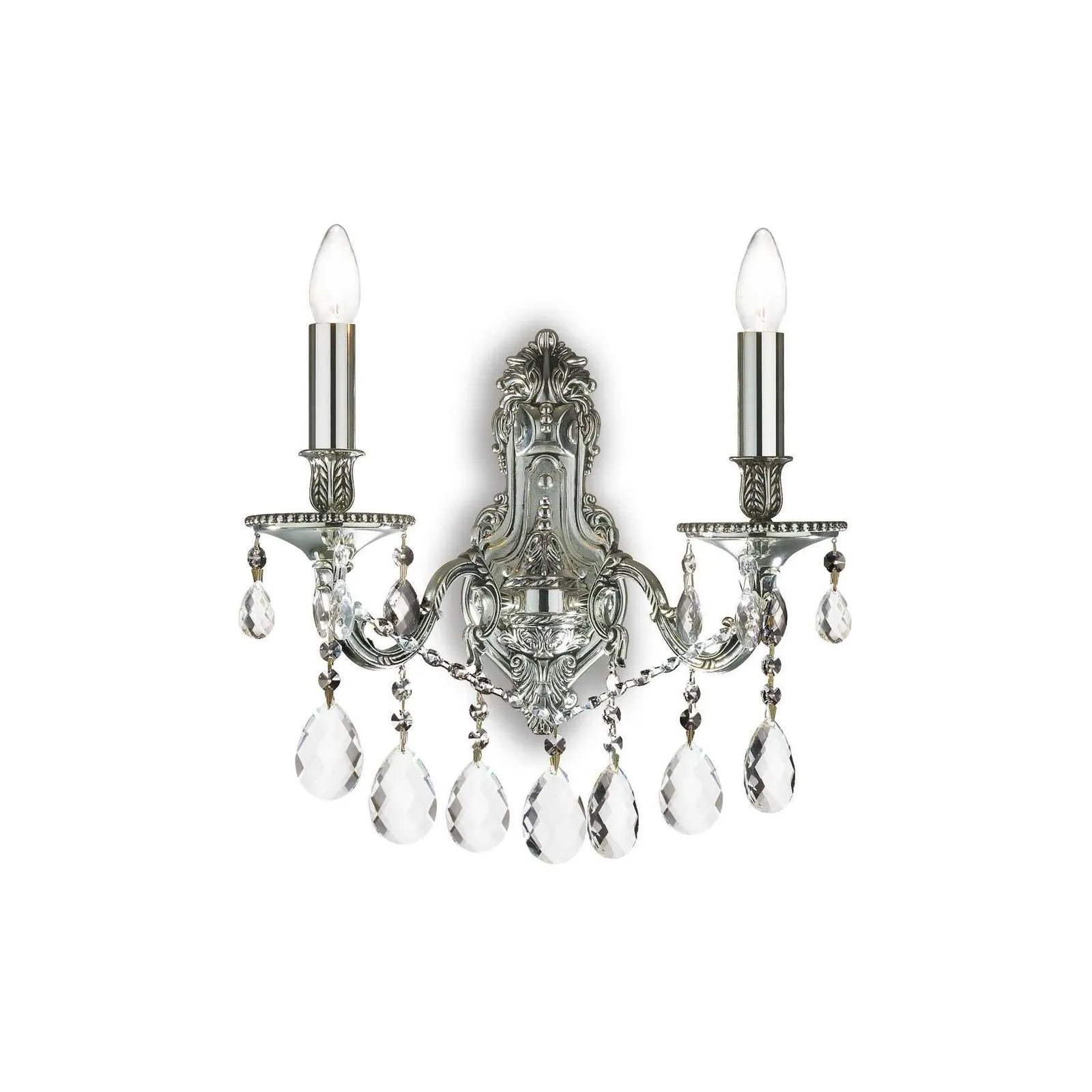 Netlighting Gioconda 2 Light Indoor Candle Wall Light Silver with Crystals E14