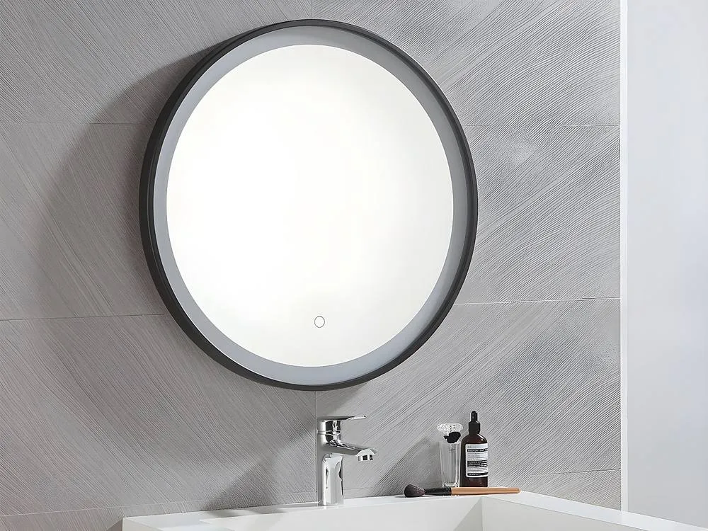 Vente-unique Round Illuminated Black Bathroom Mirror With Leds - D. 60 Cm - NUMEA 3