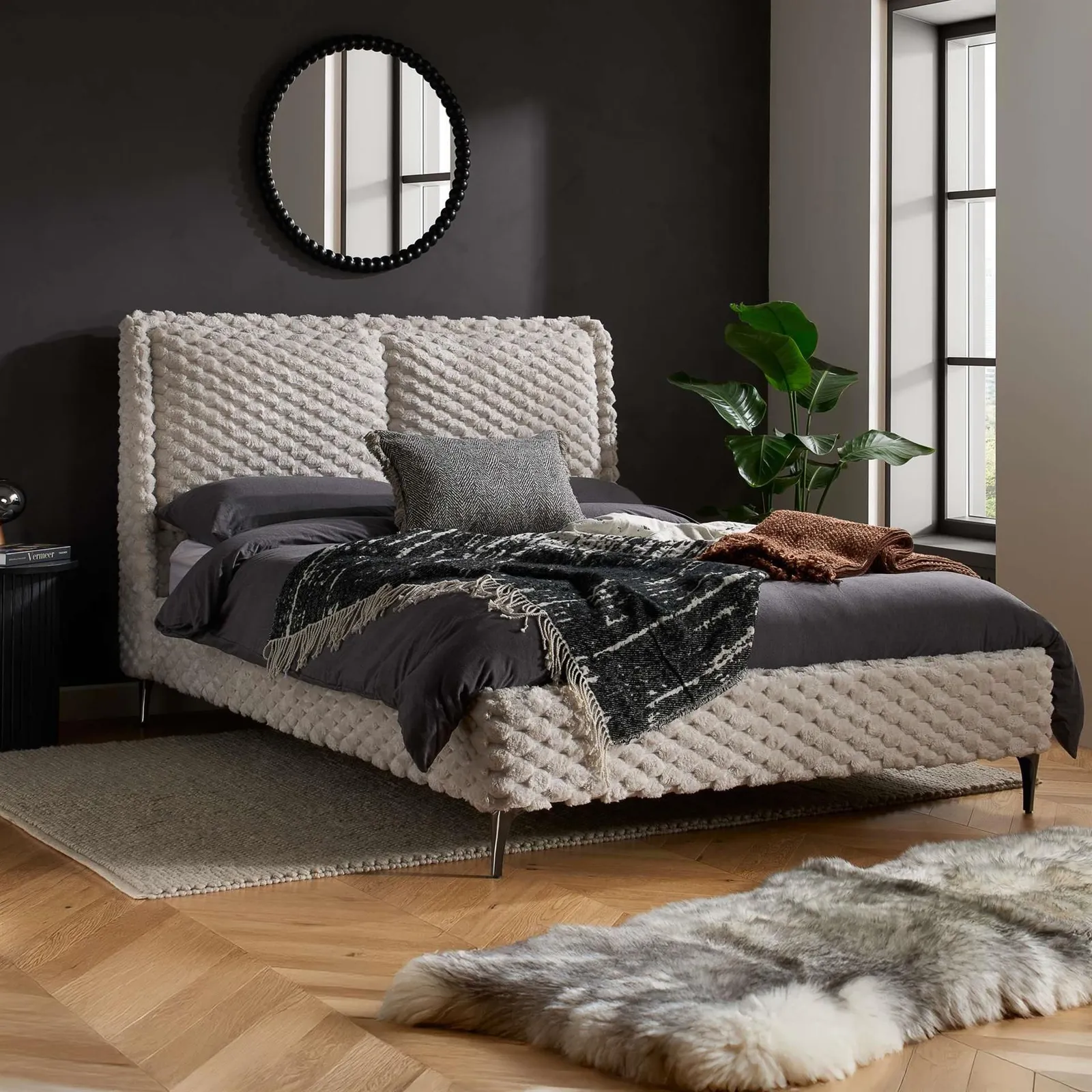 Birlea Tilly Off-White Faux Fur Bed Frame King Size