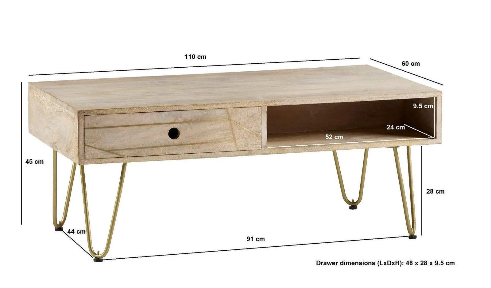 IH Design Rectangular Coffee Table Deiondre Light Mango in Brown 3